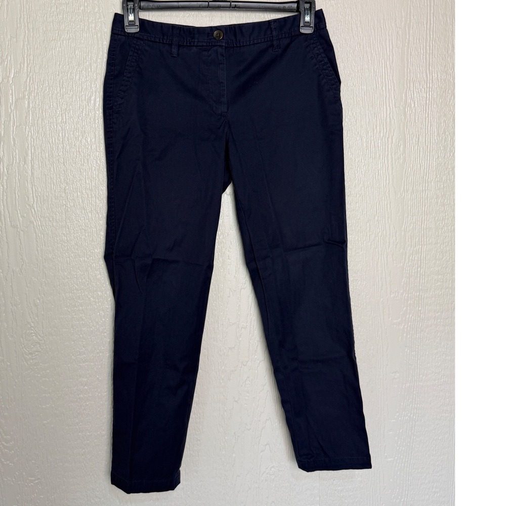 Talbots Relaxed Chino Trouser Womens 6P Navy Blue Mid Rise Cotton Blend EUC